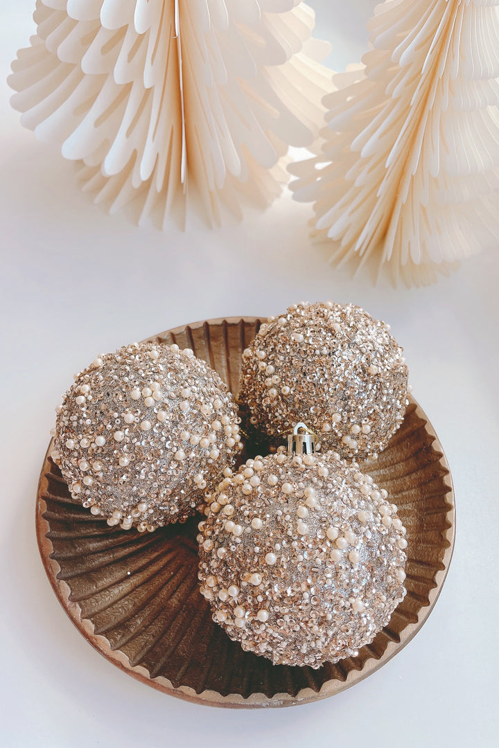 PRE-ORDER (15-21 Oct): Champagne Gold Beaded Bauble (set of 3)