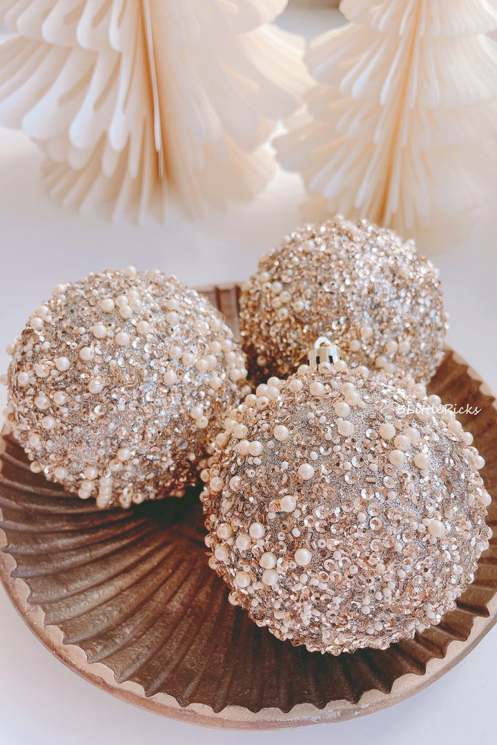 PRE-ORDER (15-21 Oct): Champagne Gold Beaded Bauble (set of 3)