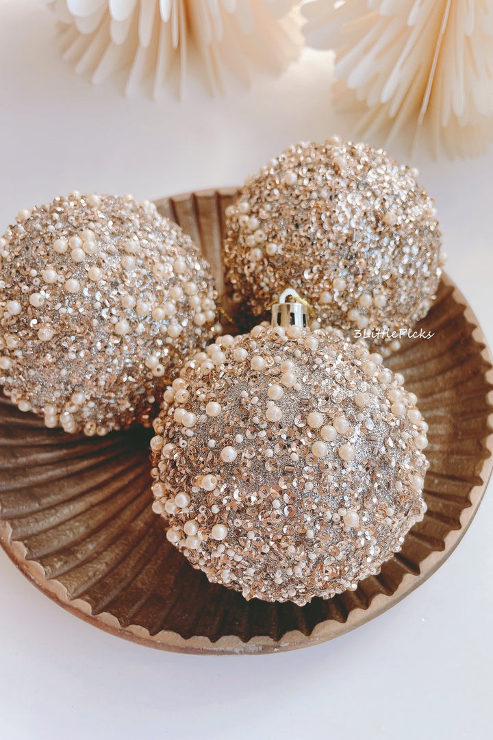 PRE-ORDER (15-21 Oct): Champagne Gold Beaded Bauble (set of 3)