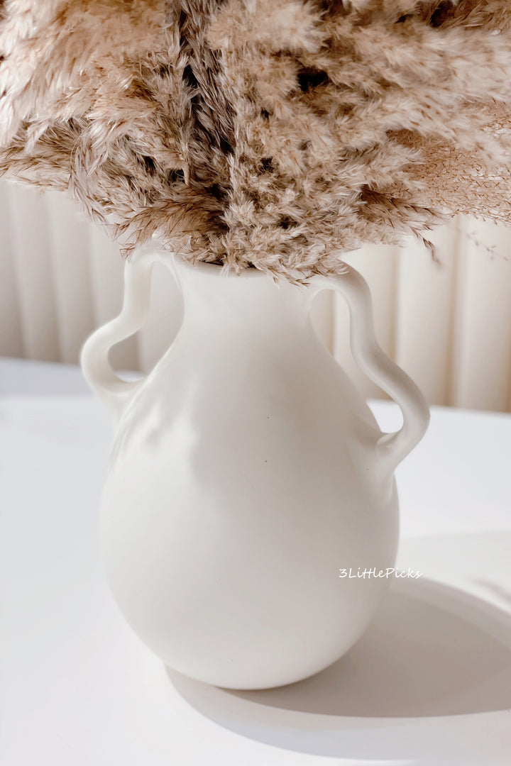2 Handles Vintage Big Tummy Vase - Cream White