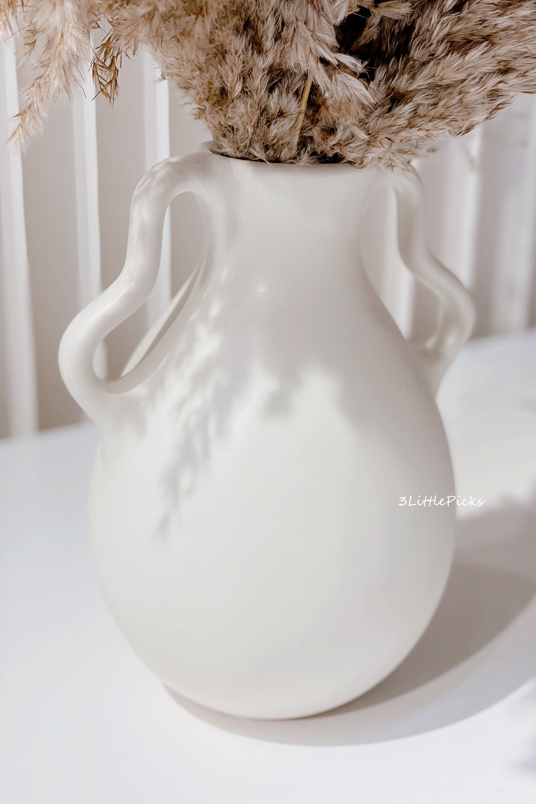 2 Handles Vintage Big Tummy Vase - Cream White