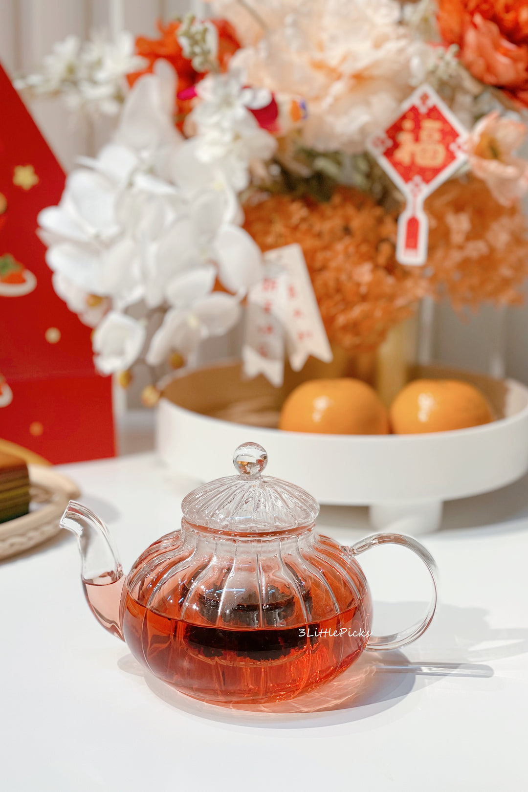 Elegant Pumpkin Low Glass Teapot With Strainer