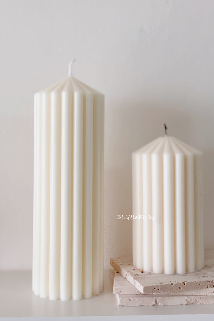 Ribbed Pillar Candle Cream