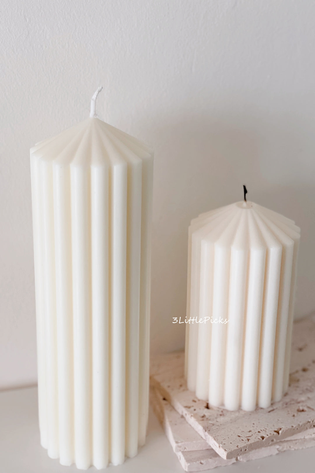 Ribbed Pillar Candle Cream