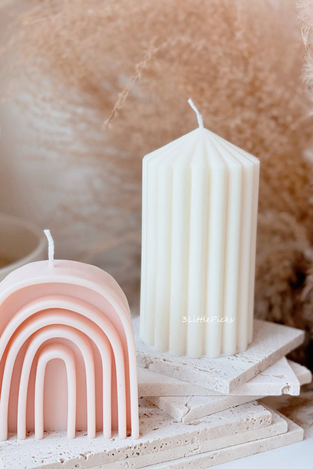 Ribbed Pillar Candle Cream
