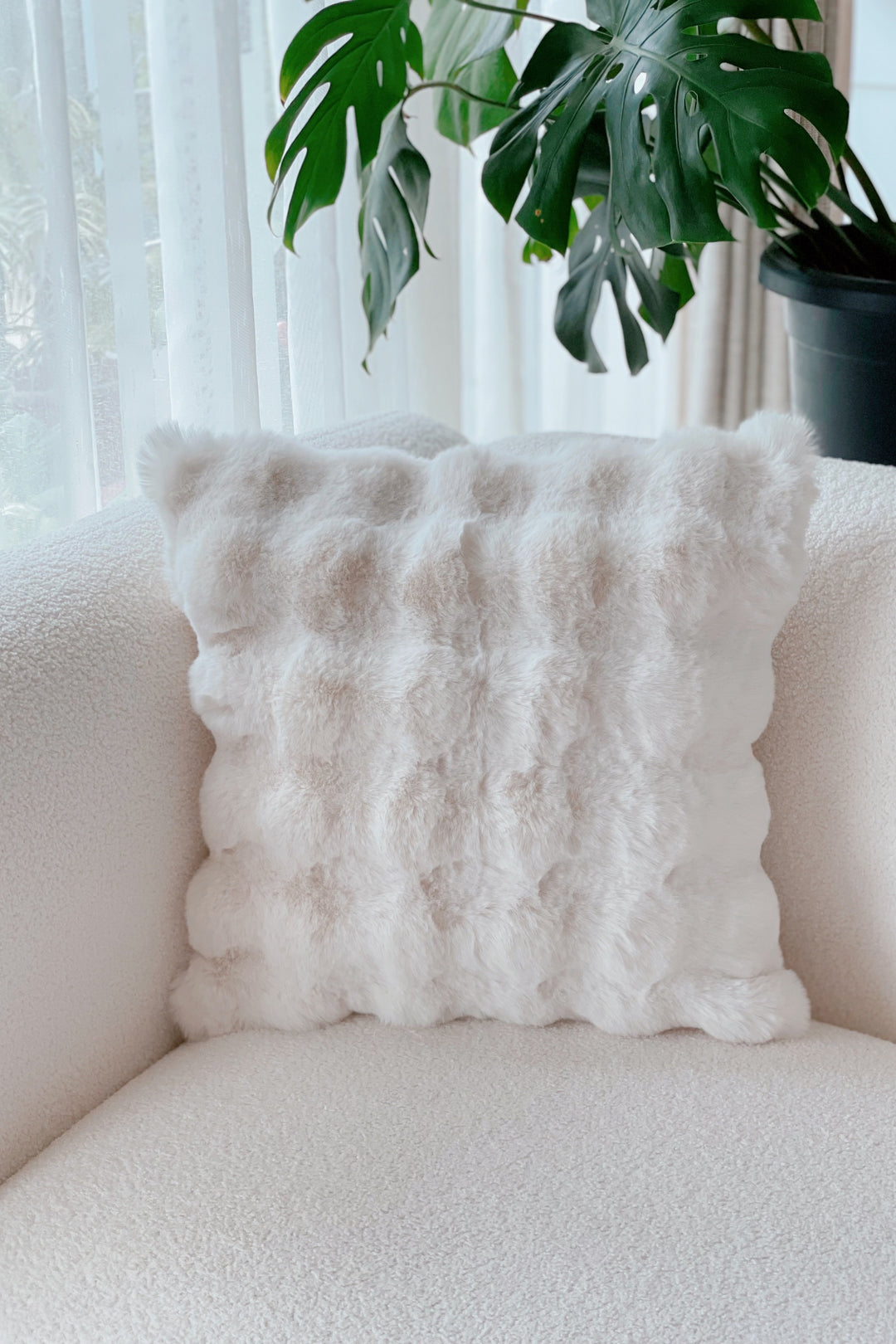 Cream White Faux Mink Fur Cushion Cover