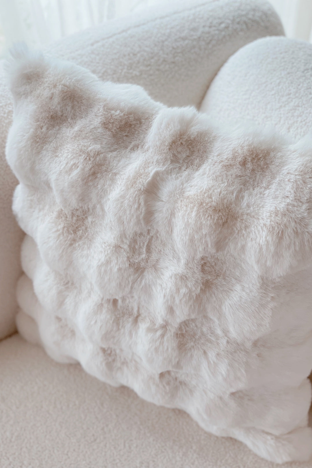 Cream White Faux Mink Fur Cushion Cover