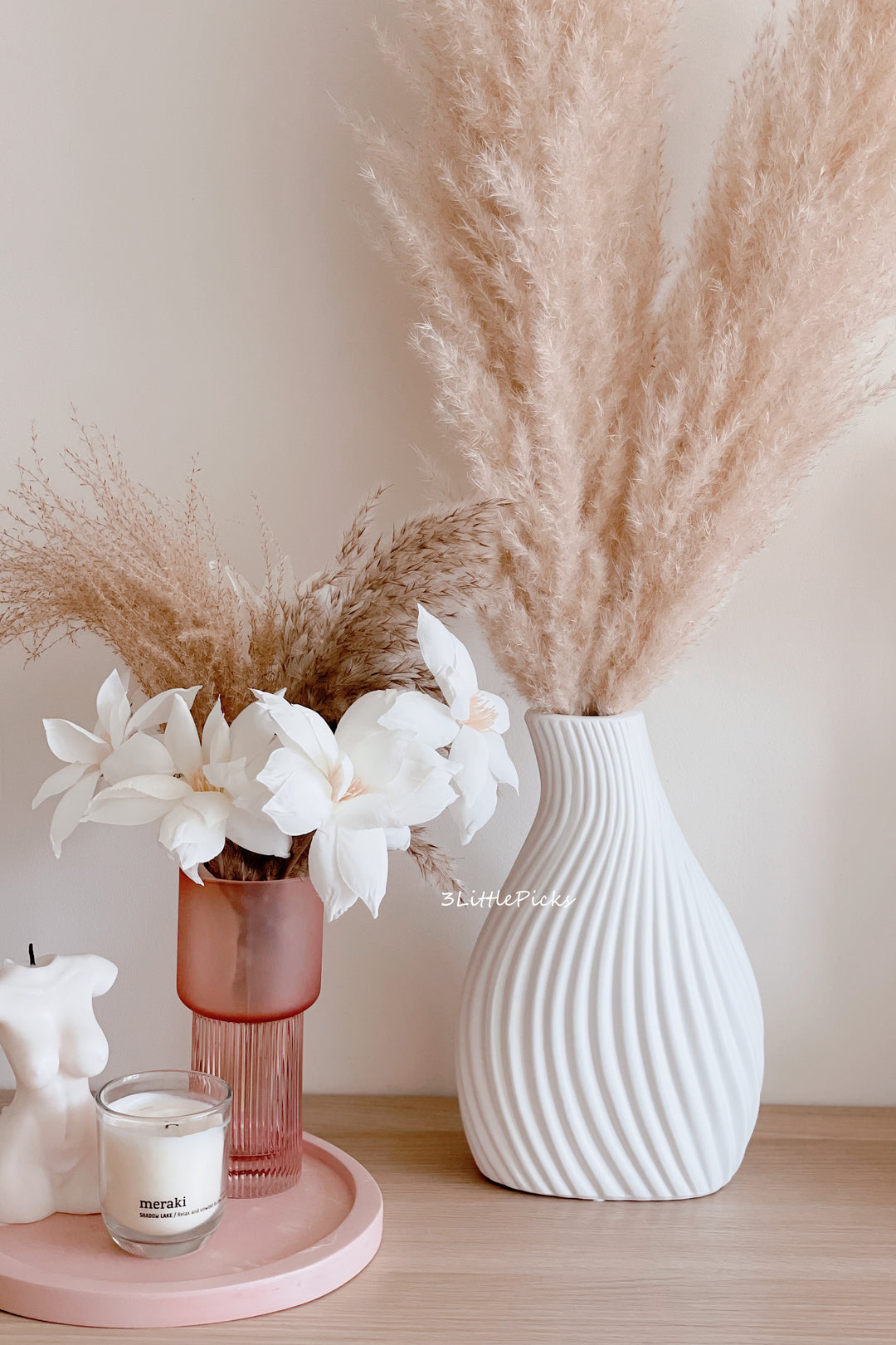 Elegant Slim Neck White Fluted Vase