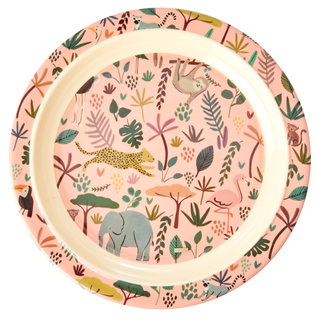 Jungle Animals All Over Kids Lunch Plate Pastel Coral