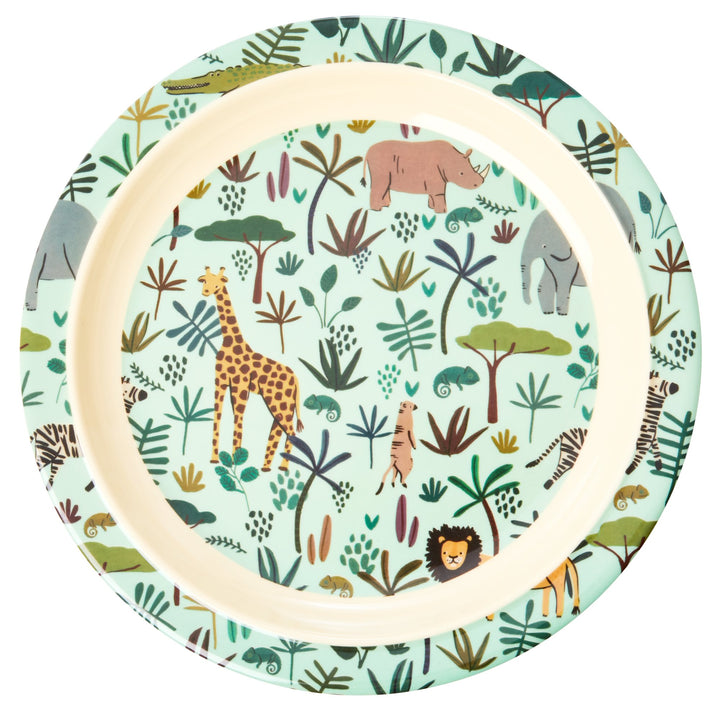 Jungle Animals All Over Kids Lunch Plate Green