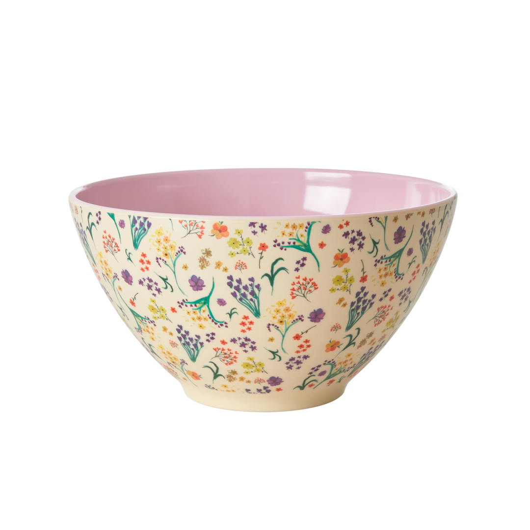 Wild Flowers Two Tone Melamine Large Salad Serving Bowl