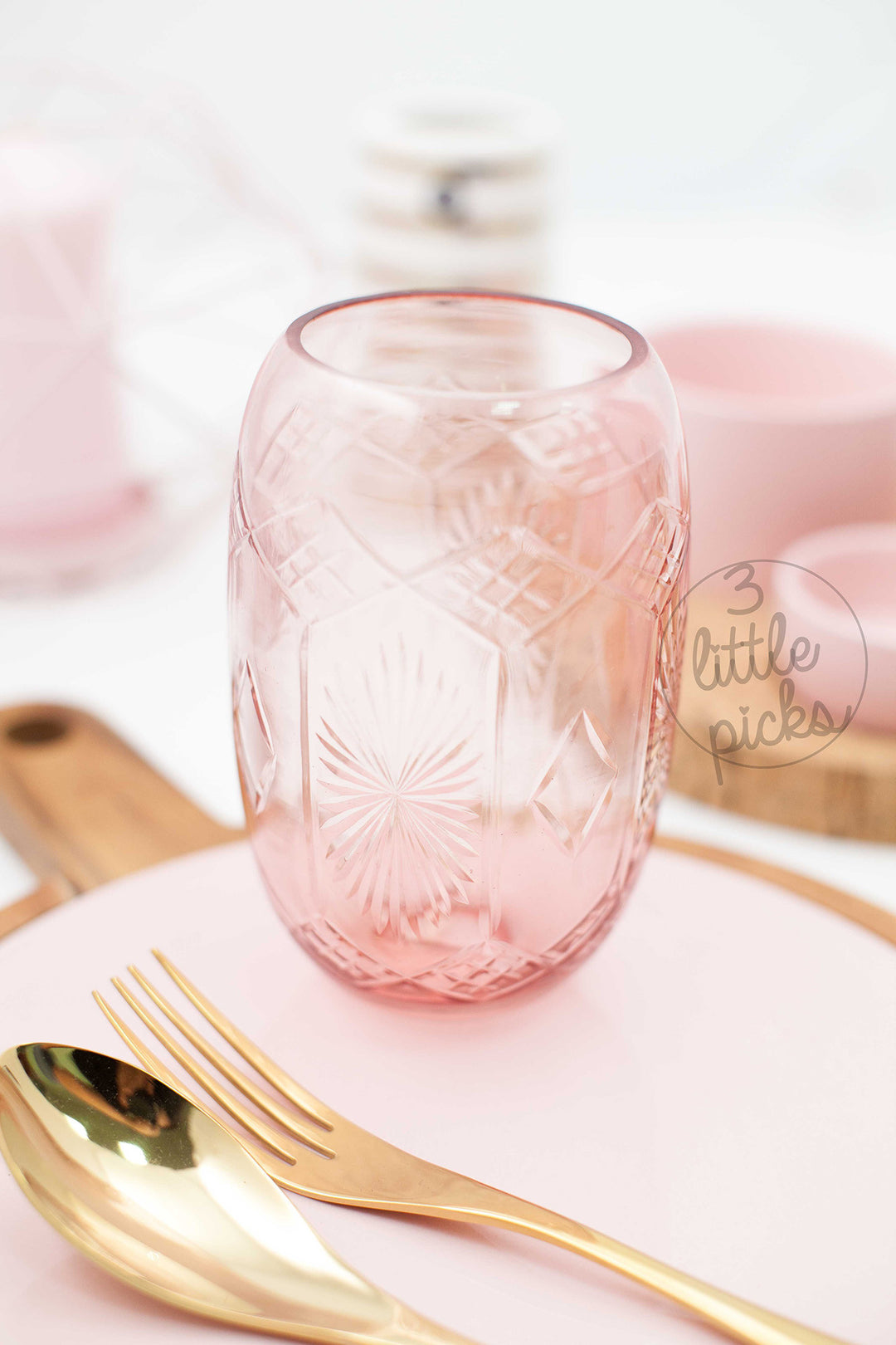Rose Etched Glass Vase, Vase, Bloomingville - 3LittlePicks