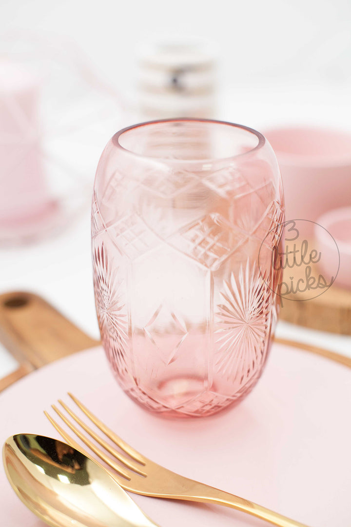 Rose Etched Glass Vase, Vase, Bloomingville - 3LittlePicks