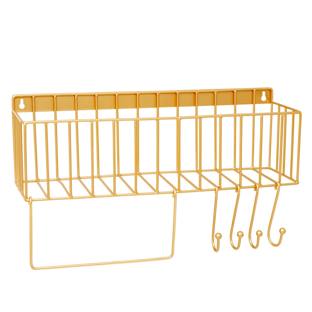 Golden Metal Shelf with Hooks