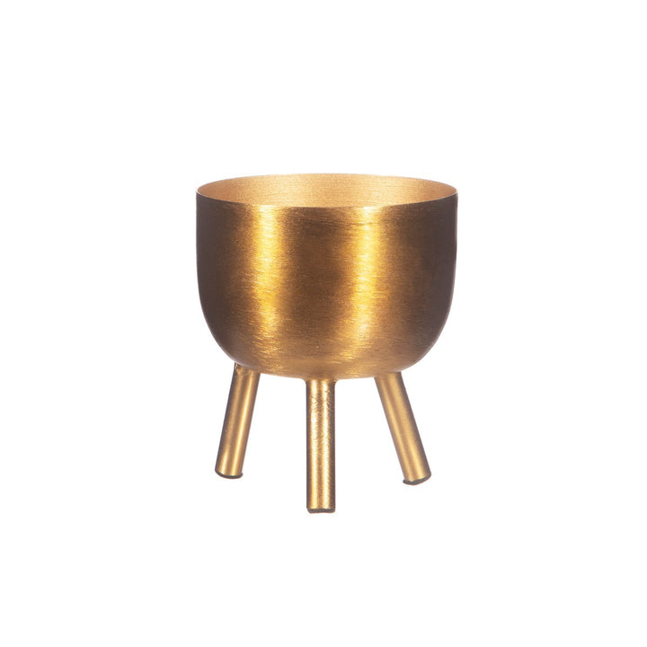 Matte Gold Metal Planter on Legs Small