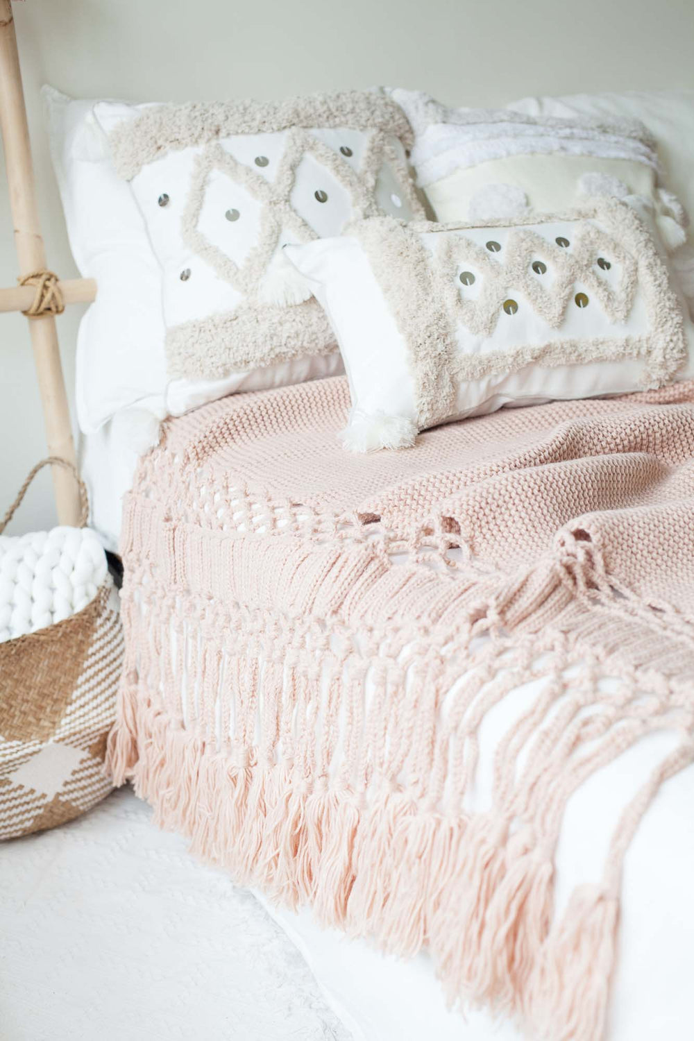 COMING BACK: Nude Pink Tassel Knitted Throw, Textile, 3LittlePicks - 3LittlePicks