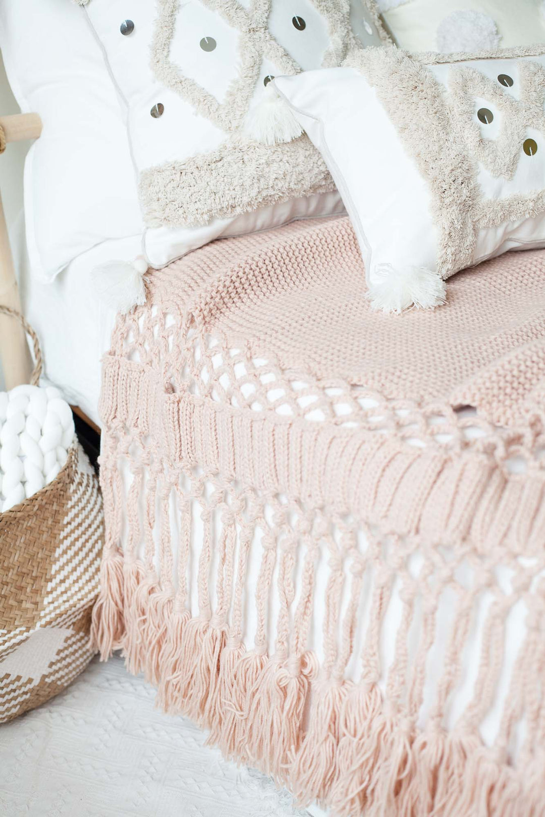 COMING BACK: Nude Pink Tassel Knitted Throw, Textile, 3LittlePicks - 3LittlePicks
