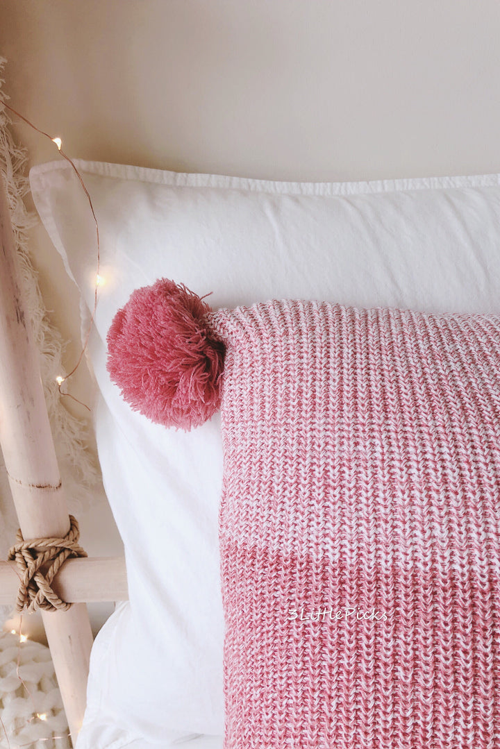 Shades Of Pink Knitted Pom Pom Cushion, Cushion, 3littlepicks - 3LittlePicks