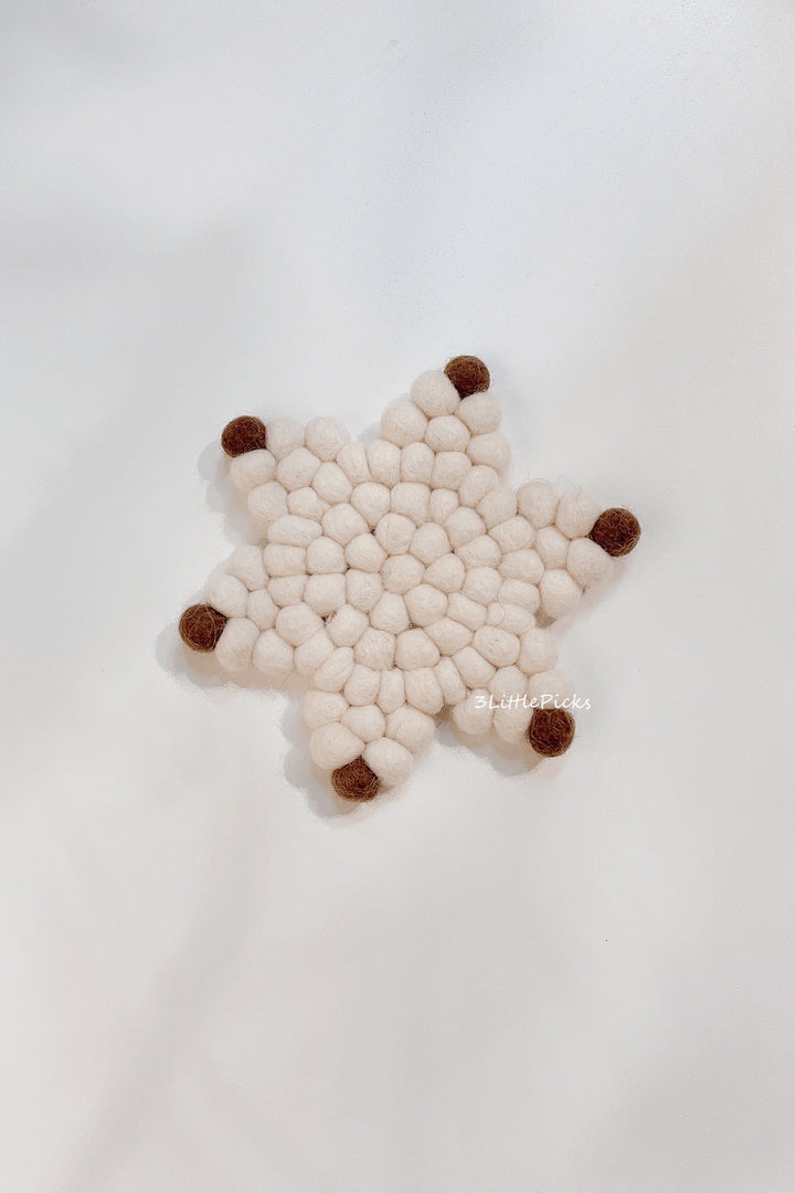Felt Ball Snow Flake Shaped Coasters