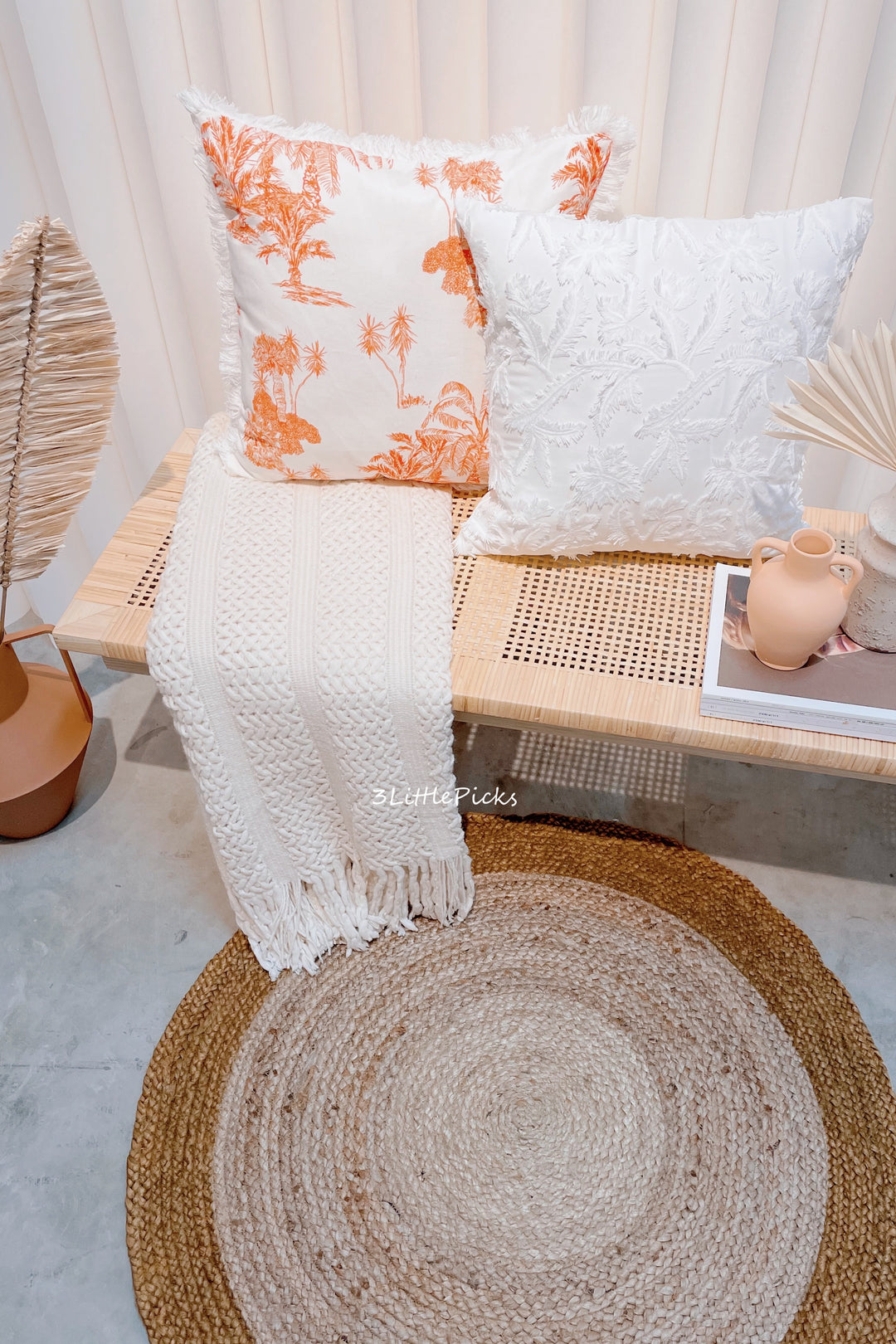 Cream White Tassel Fringe Knitted Throw