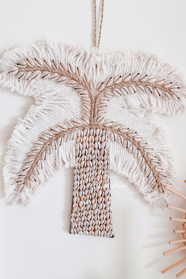 Cotton Fringe and Seashell Palm Wall Hanging