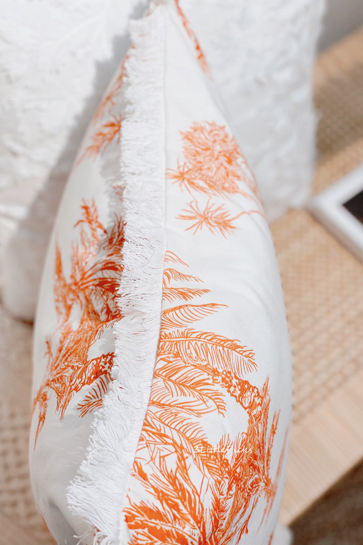 Orange Palm Trees Fringed Cushion Cover