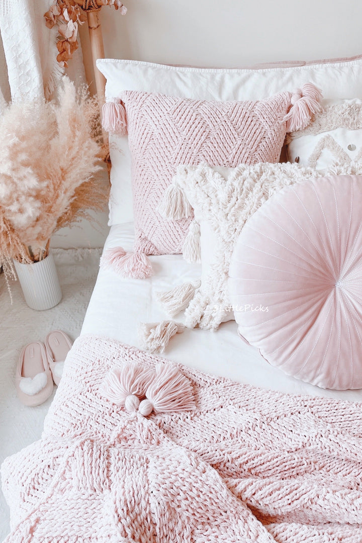 Pastel Pink Knitted Cushion Cover