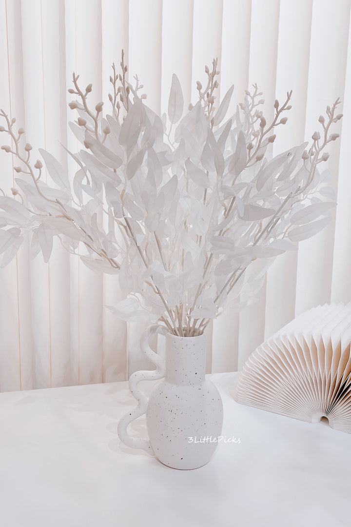 Wavy Handle Speckled White Vase