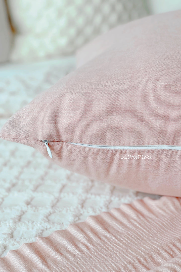 Pastel Peach Pink Chenille Cushion Cover