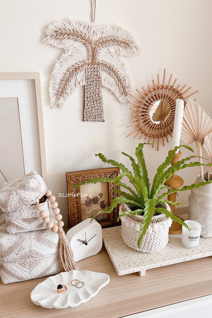 Cotton Fringe and Seashell Palm Wall Hanging
