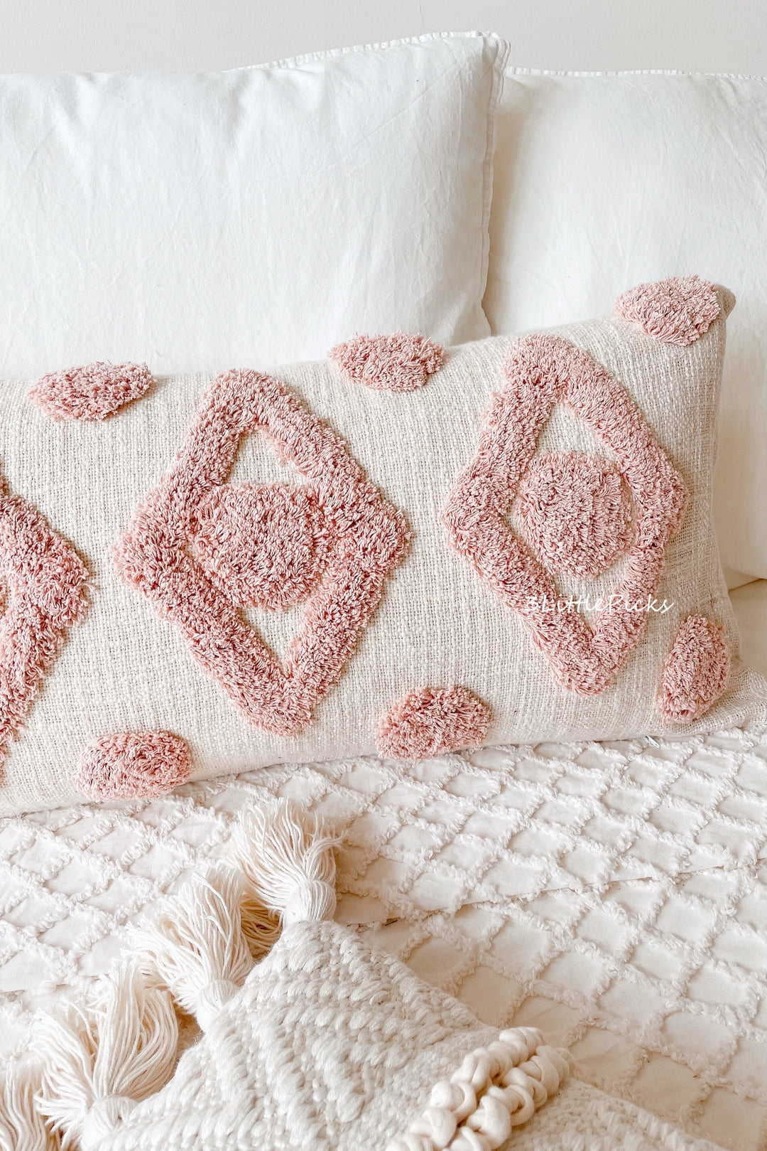 Dusty Pink Diamond Tufted Long Waist Cushion Cover