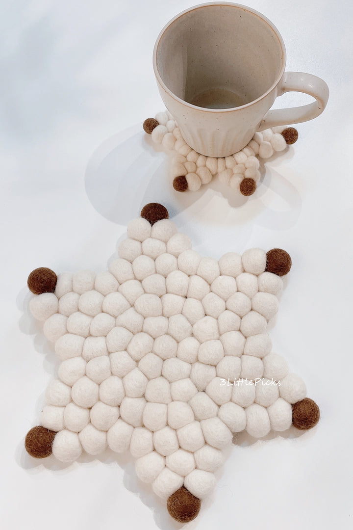 Felt Ball Snow Flake Shaped Coasters
