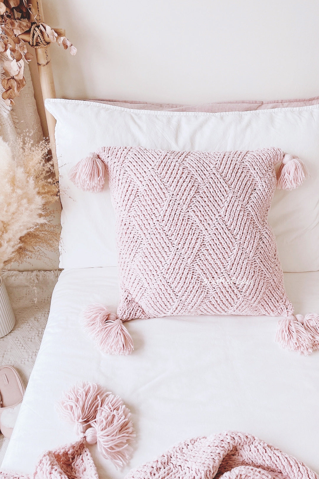 Pastel Pink Knitted Cushion Cover
