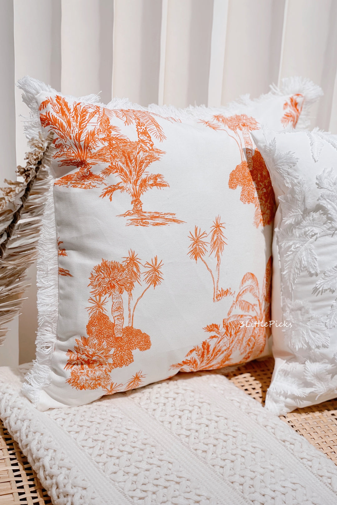 Orange Palm Trees Fringed Cushion Cover