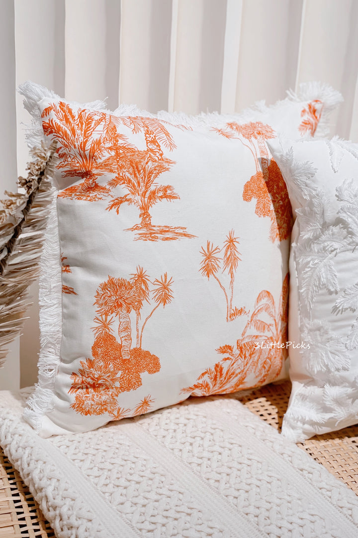 Orange Palm Trees Fringed Cushion Cover