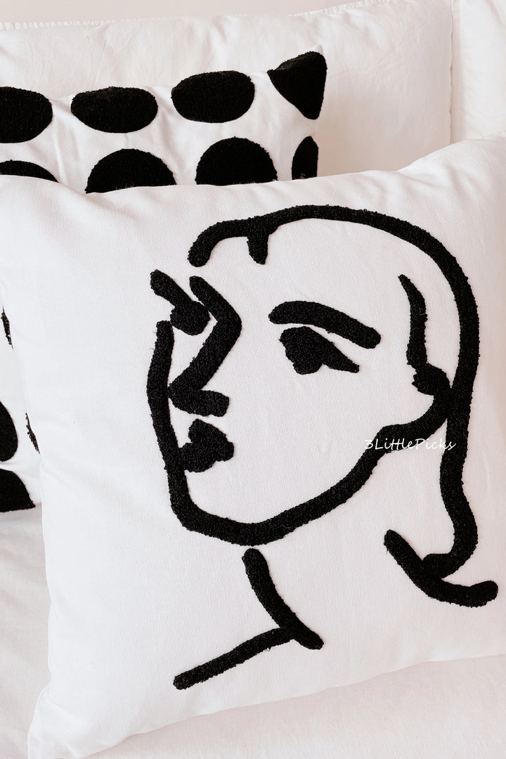 Black Sketch Art Cushion Cover