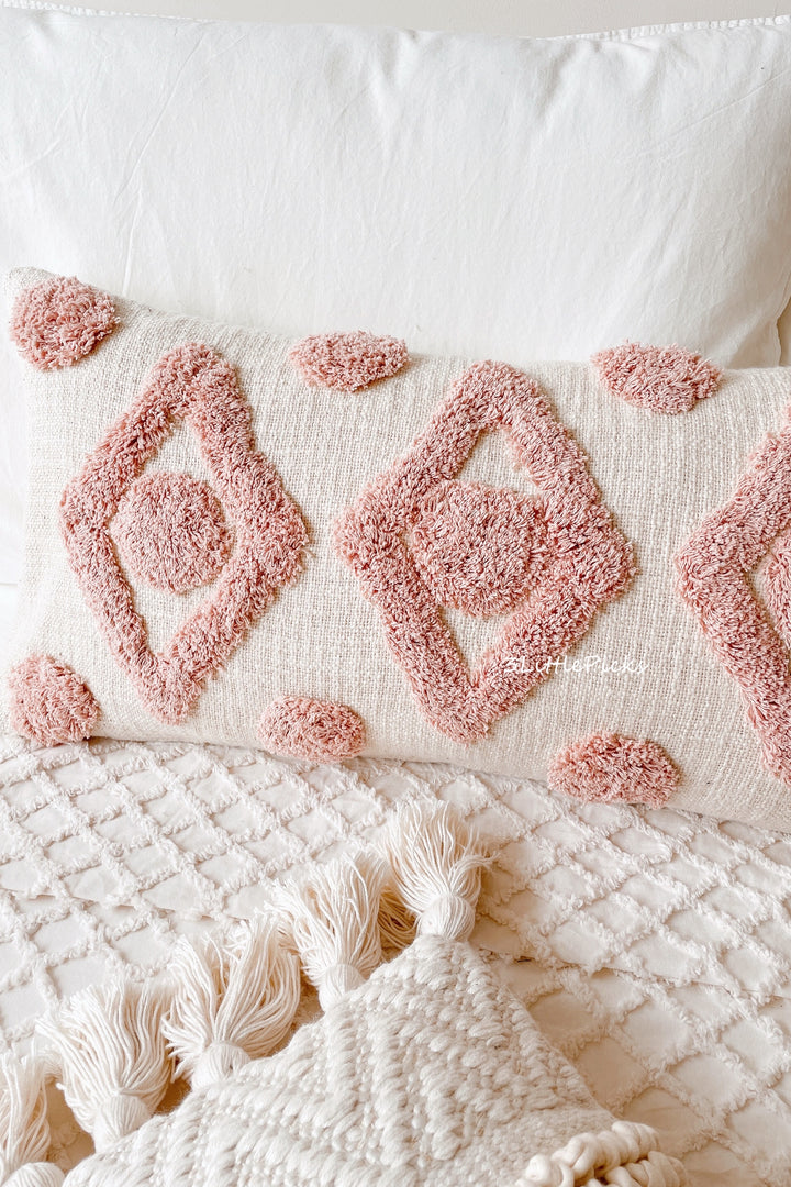 Dusty Pink Diamond Tufted Long Waist Cushion Cover