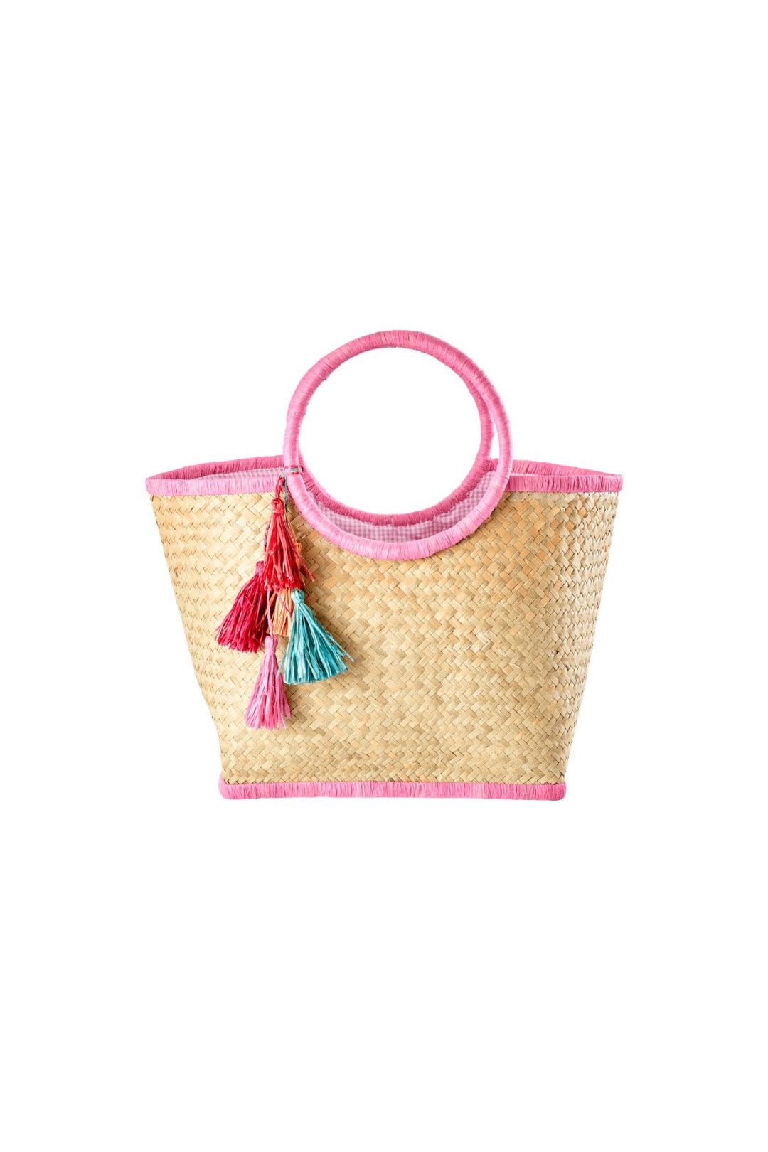 Raffia Bag with Tassels Pink