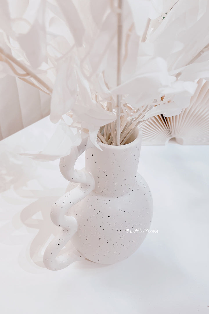 Wavy Handle Speckled White Vase