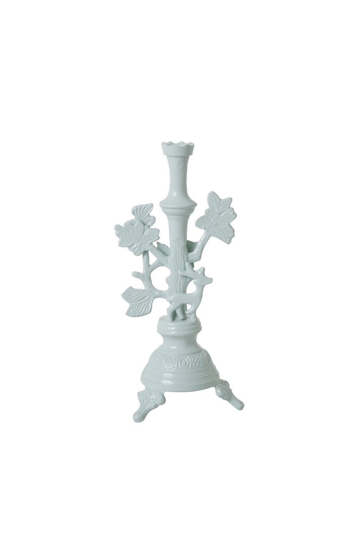 Large Metal Candle Holder with Deer in Dusty Blue