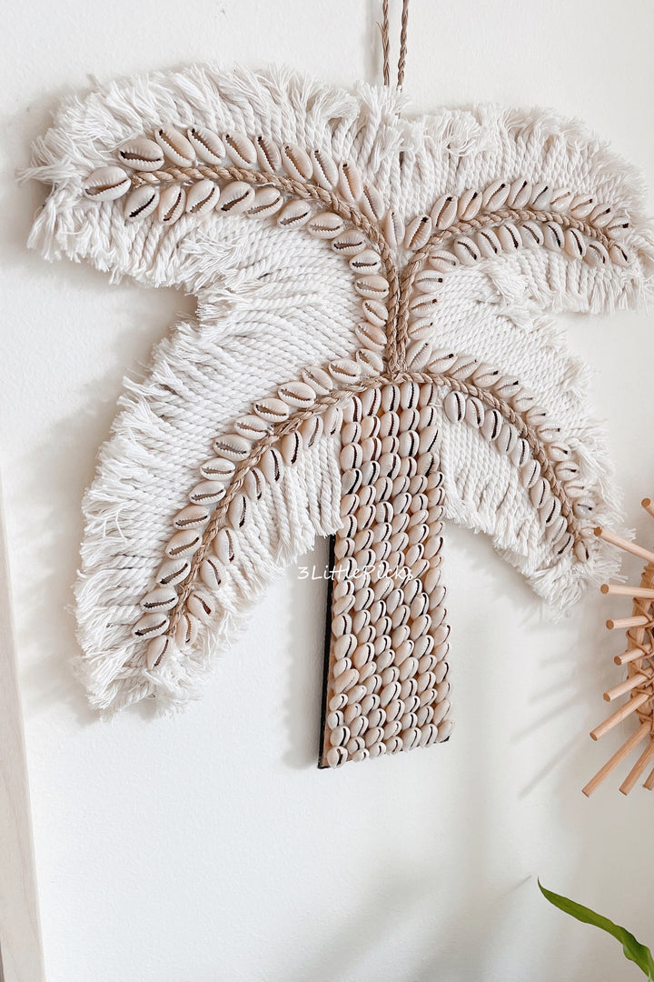 Cotton Fringe and Seashell Palm Wall Hanging