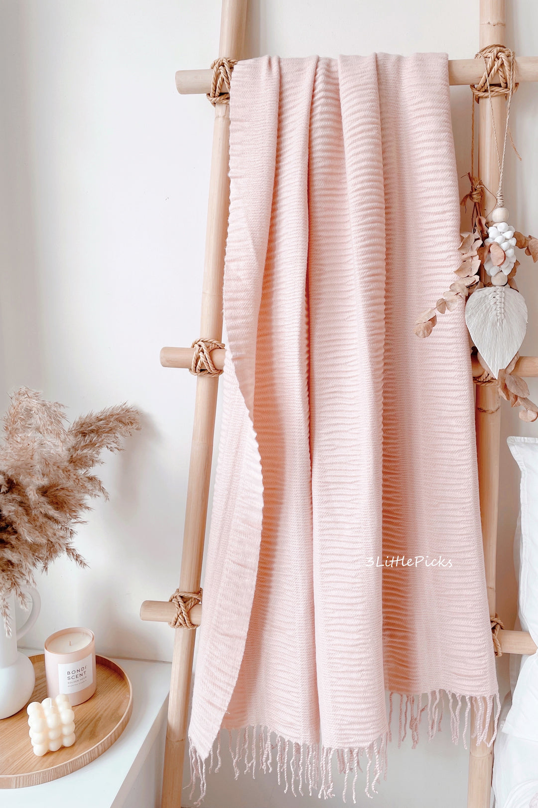 Pastel Peach Pink Ruffled Throw