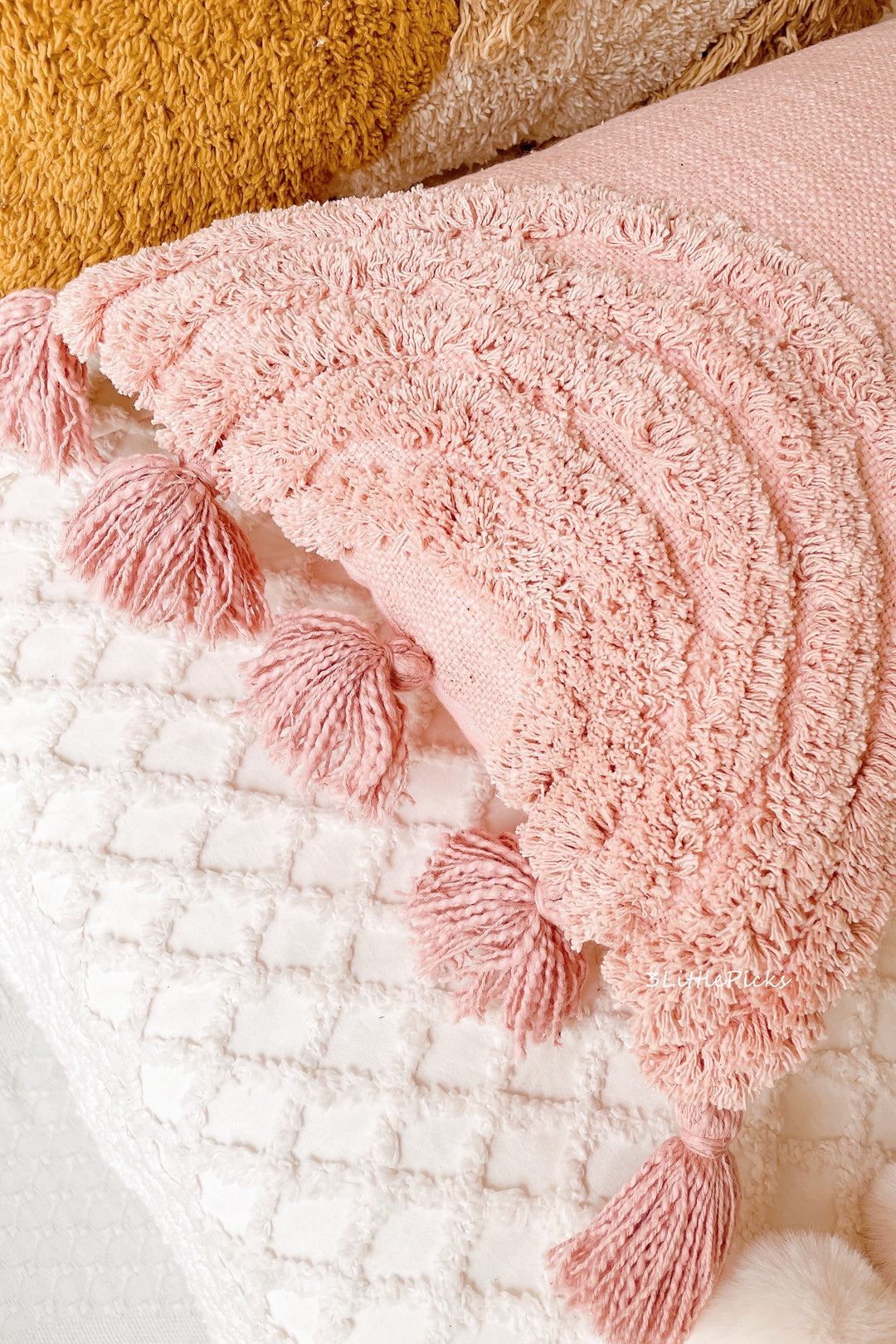 Dusty Pink Tufted Waist Cushion Cover with Tassels