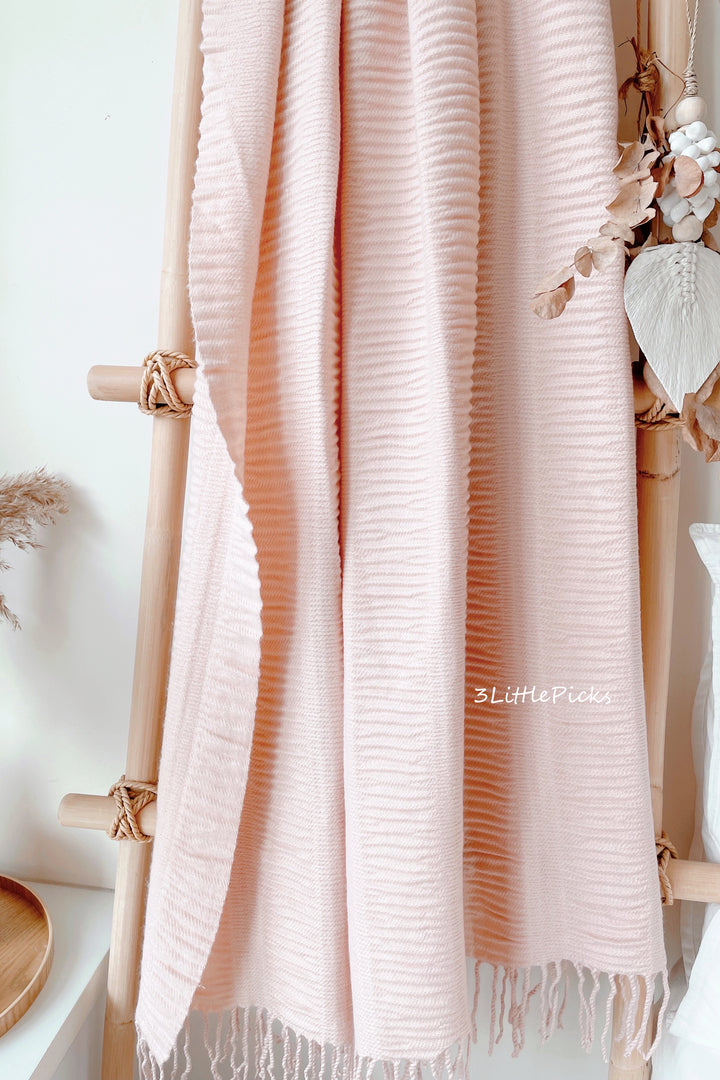 Pastel Peach Pink Ruffled Throw