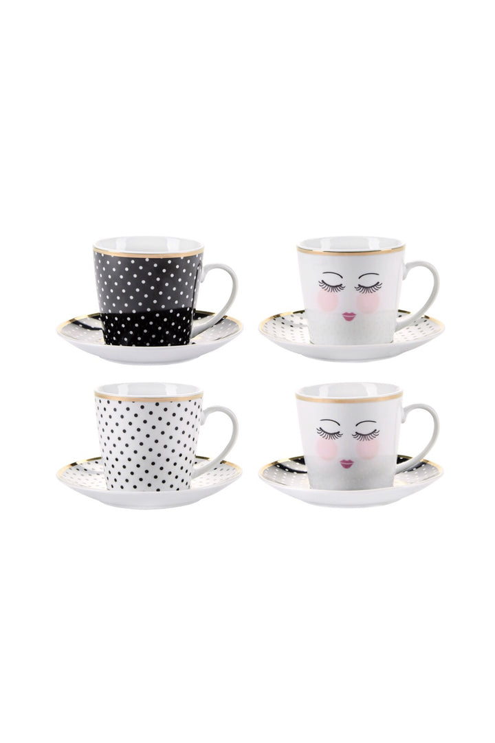 Pretty Closed Eyes And Dots Coffee Sets