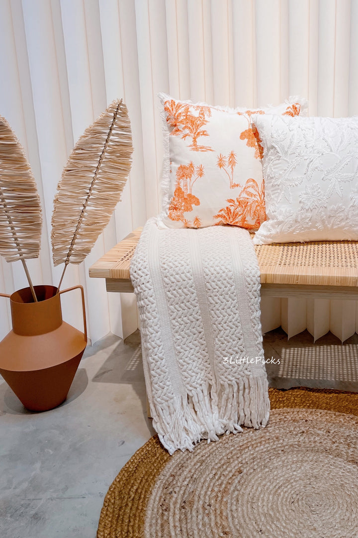 Cream White Tassel Fringe Knitted Throw