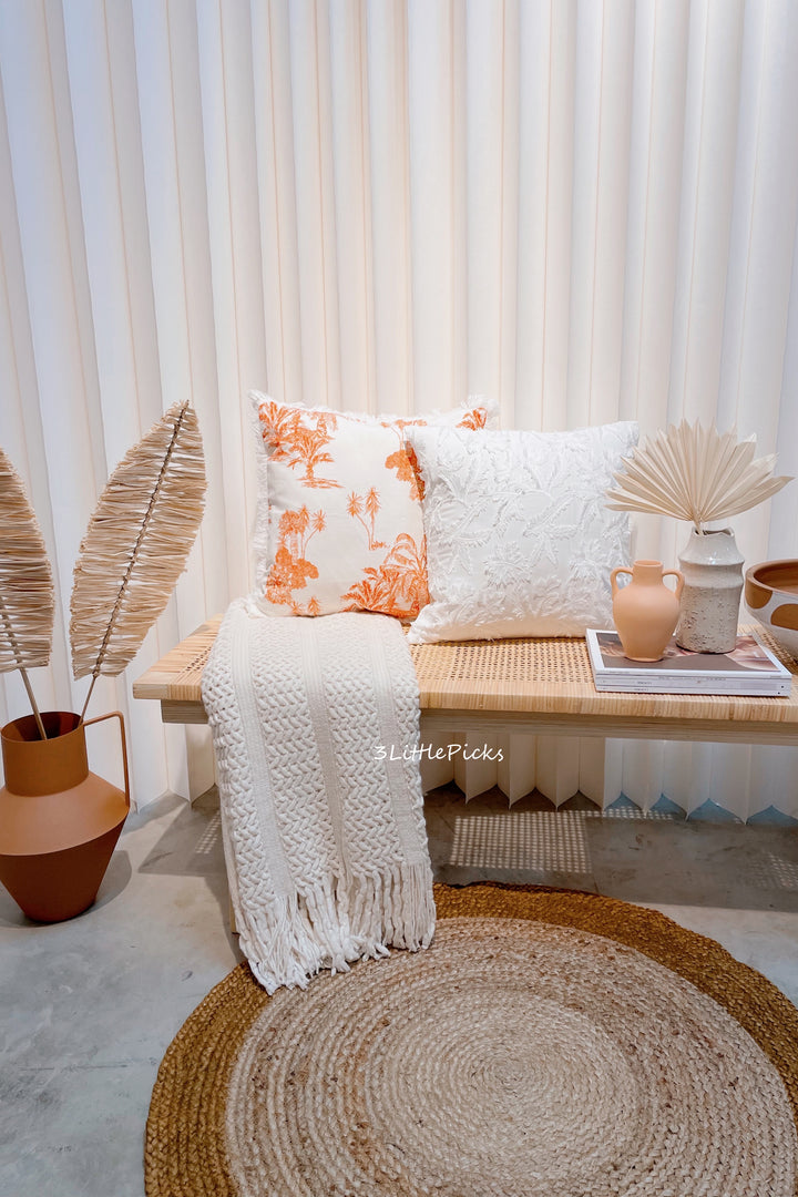 Orange Palm Trees Fringed Cushion Cover