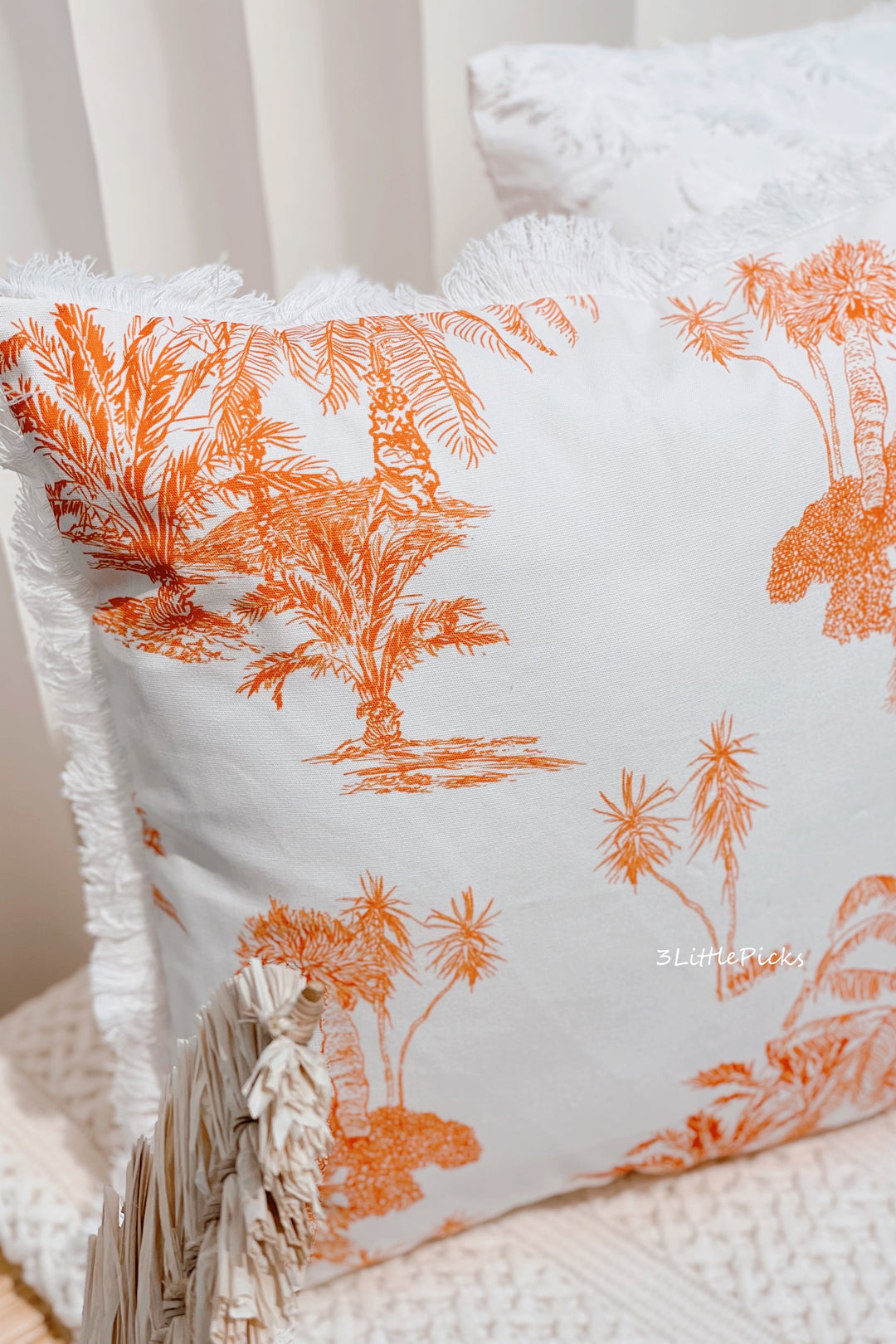 Orange Palm Trees Fringed Cushion Cover