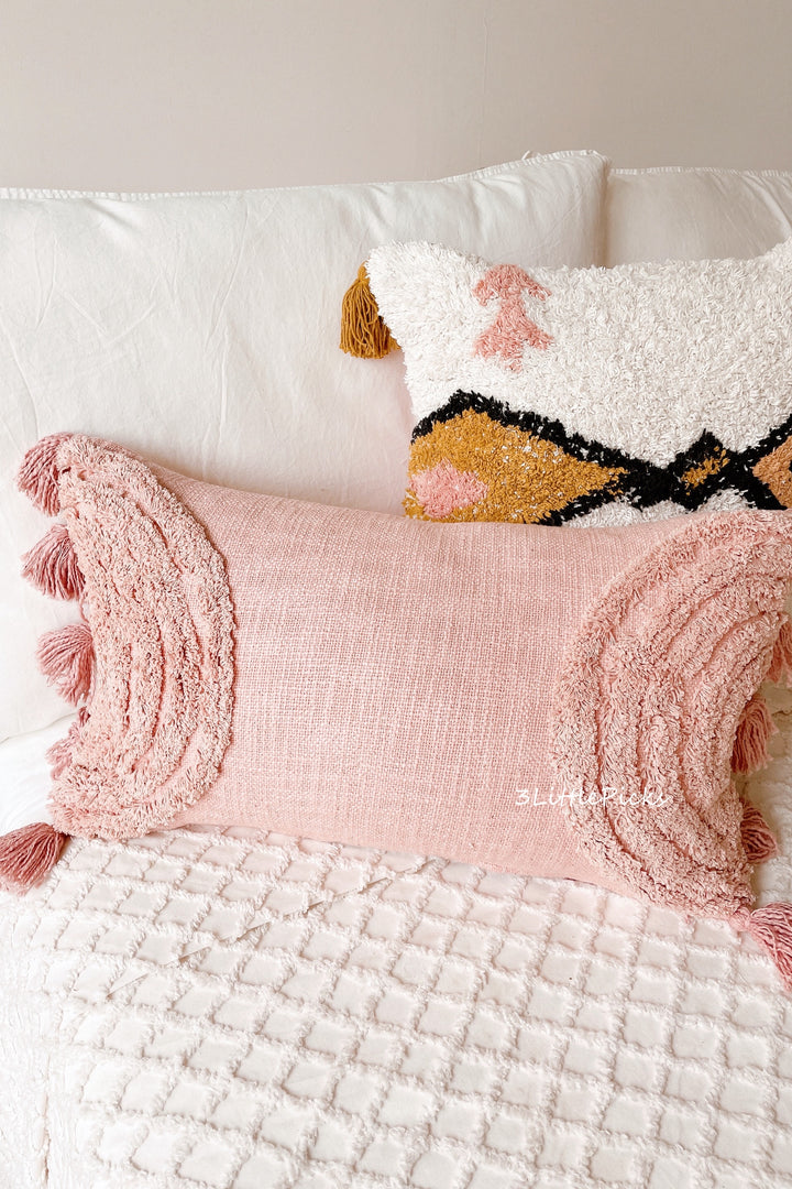 Dusty Pink Tufted Waist Cushion Cover with Tassels