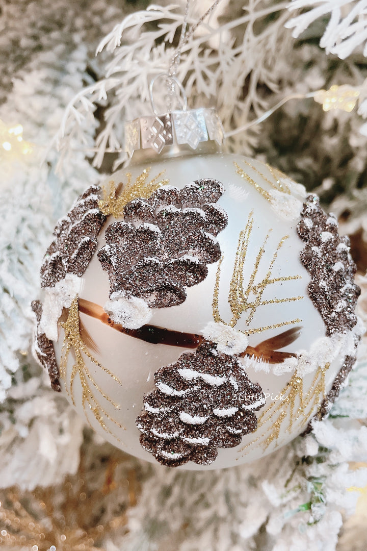 Glitter Fruits White Glass Ornament